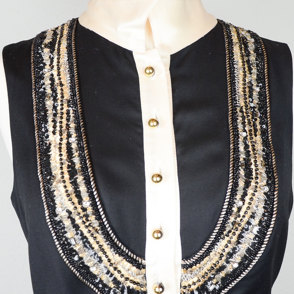 Rachel Roy Black Silk Dress with White Collar
